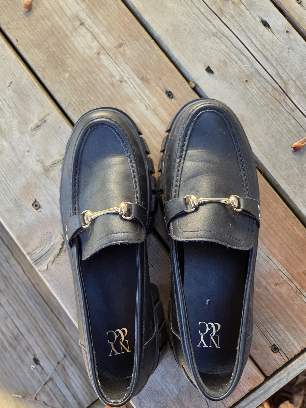 Gold-Bit Black Women's Leather Loafers